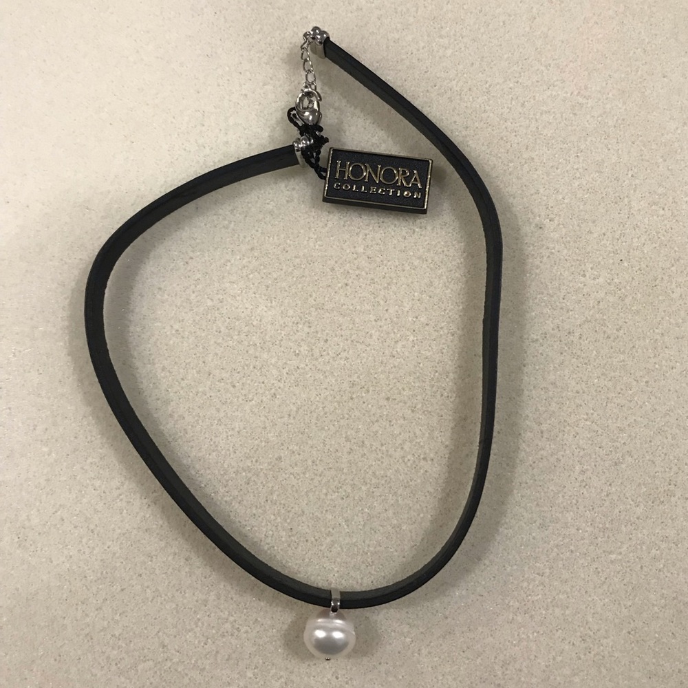 Honora Cultured Pearl Black Leather Choker